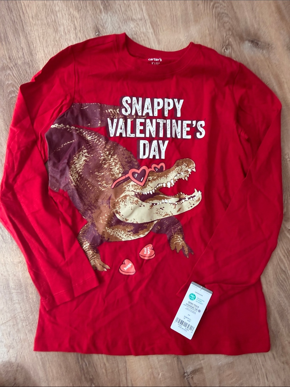 NWT Carter's Red Long Sleeve Tee with Alligator Valentine Graphic size 10